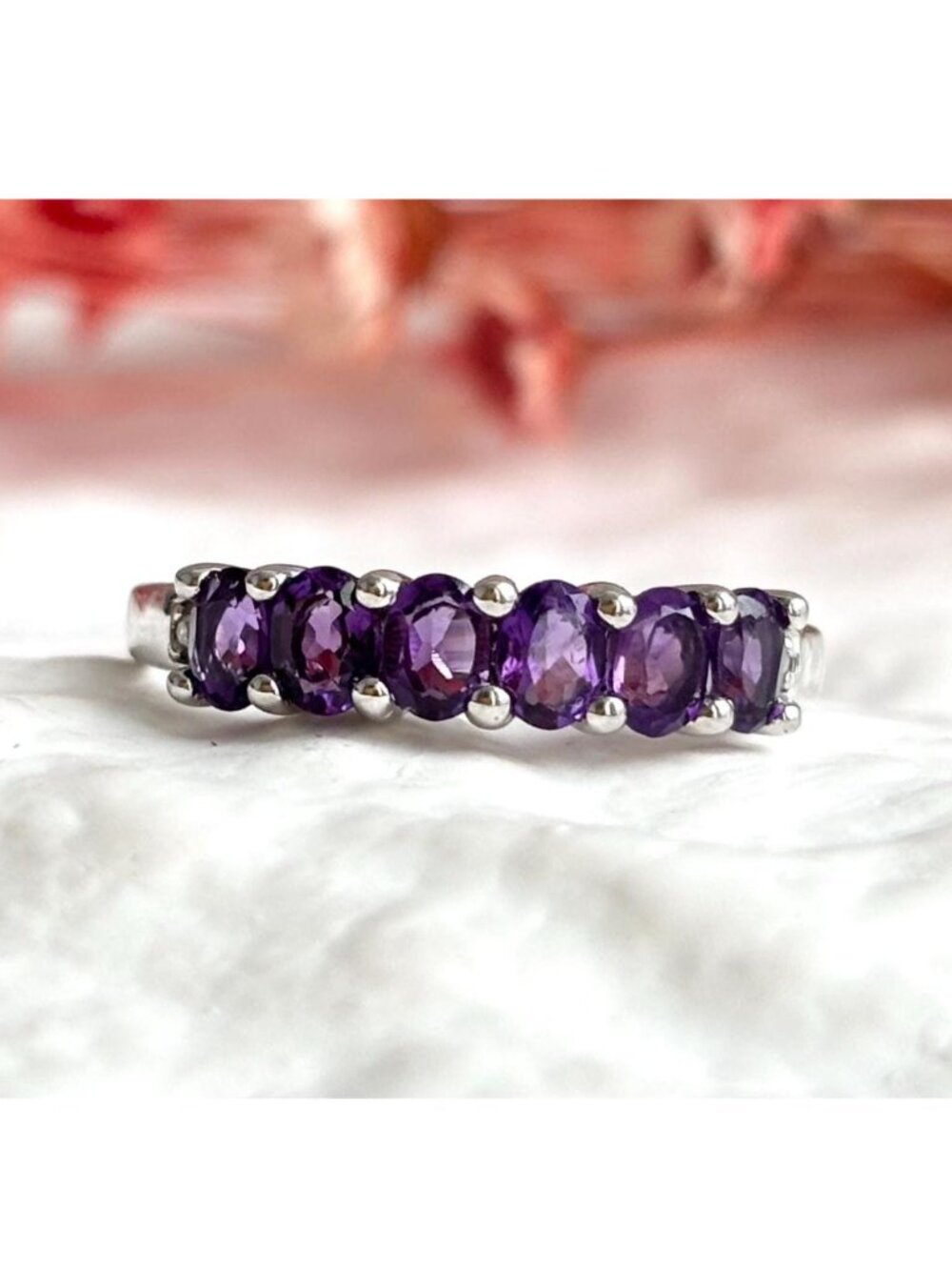 Thai Made Amethyst Gemstone Oval Cut Sterling Silver 925 Vintage Ring - sz 7.75